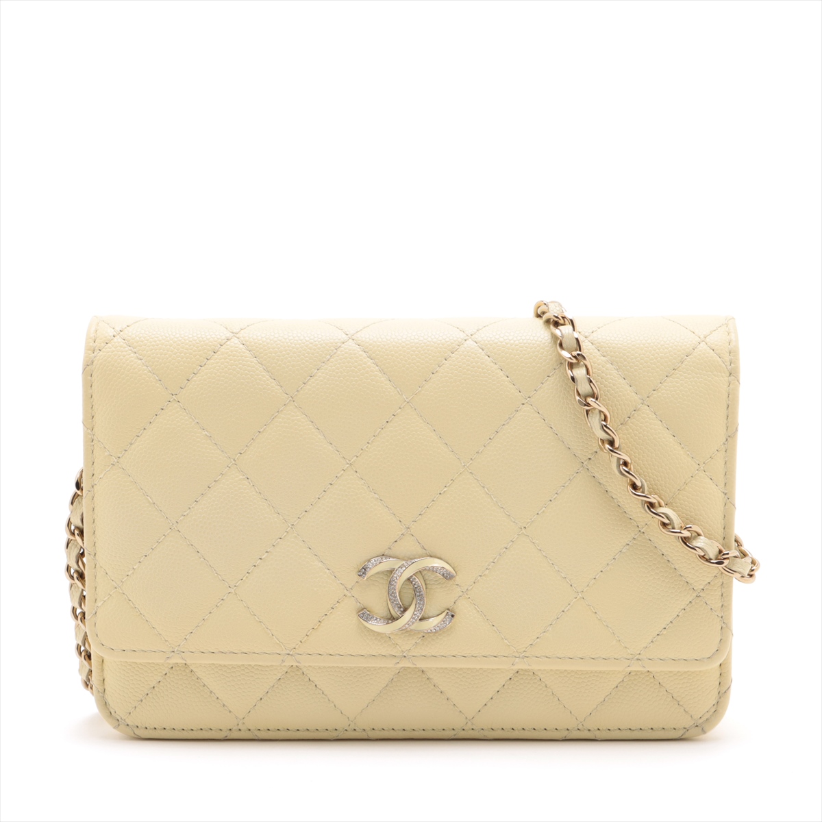 シャネル マトラッセ キャビアスキン チェーンウォレット イエロー  