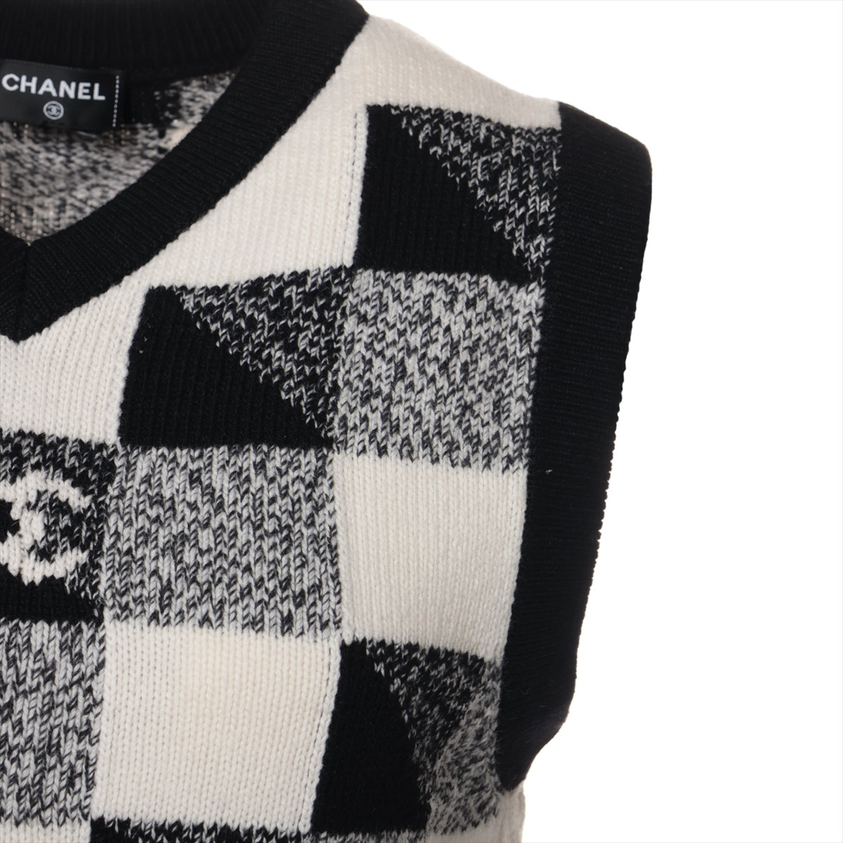 正規品 シャネル CHANEL 畦編み カシミヤニットジレ オフホワイト