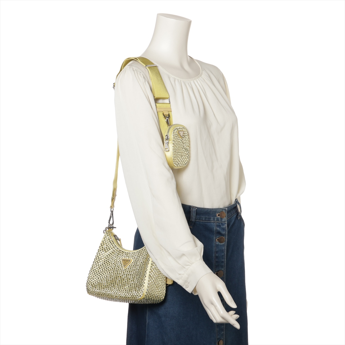 Prada Crystal Satin x rhinestone 2 Way Shoulder Bag Yellow