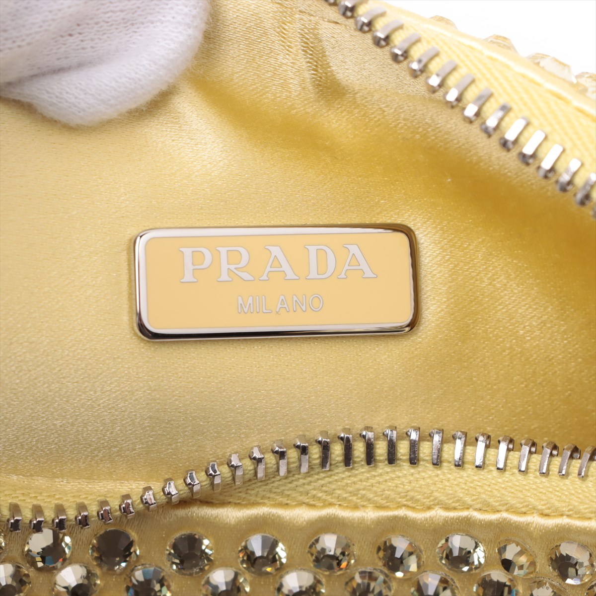 Prada Crystal Satin x rhinestone 2 Way Shoulder Bag Yellow