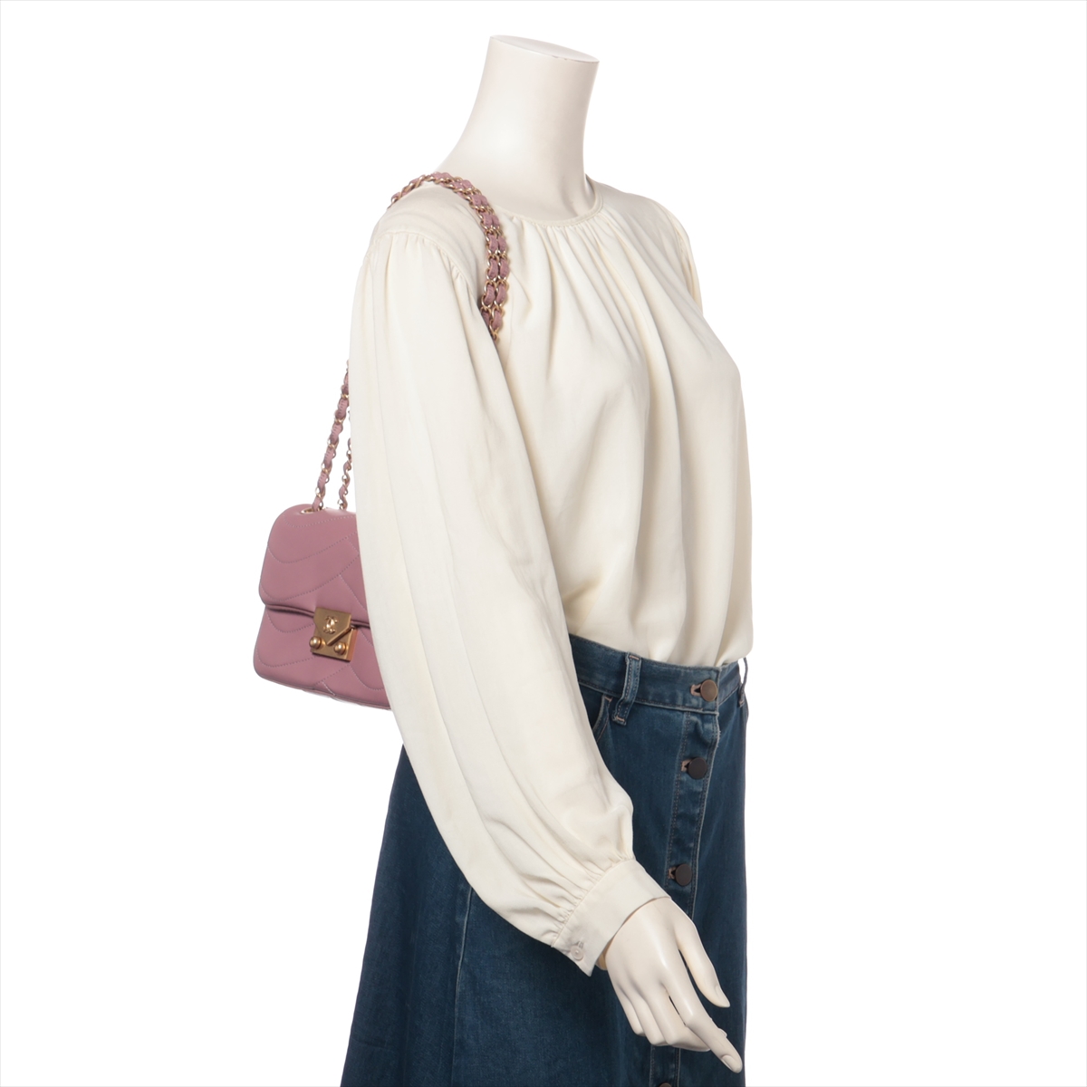 Chanel Coco Mark Lambskin Single Flap Double Chain Bag Pink