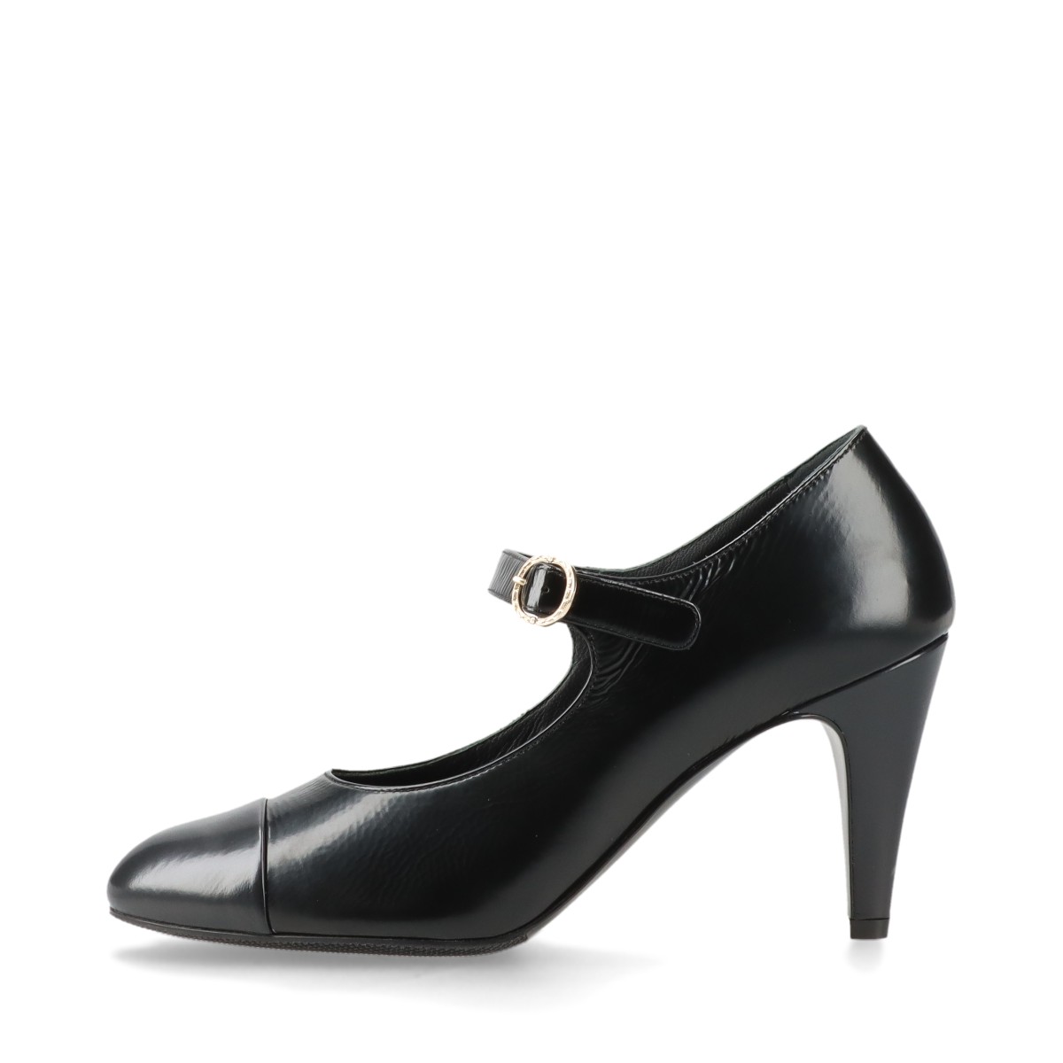 ブラック レザー ストラップ パンプス