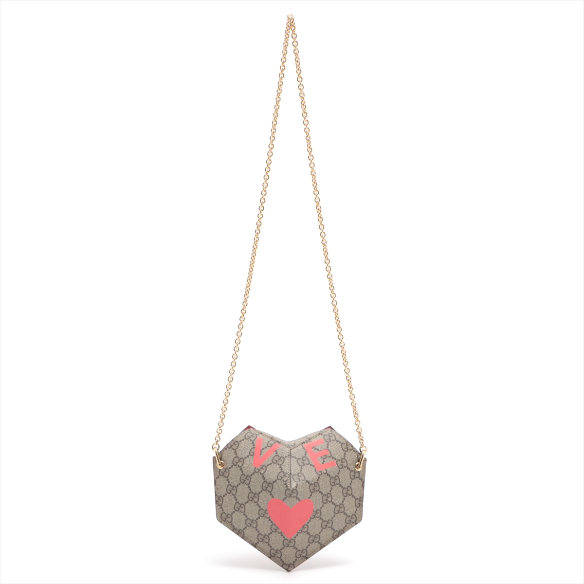 ★送料込★GUCCI スモールショルダーバッグ Gucci GG Supreme small heart Chain Shoulder Bag Beige x red