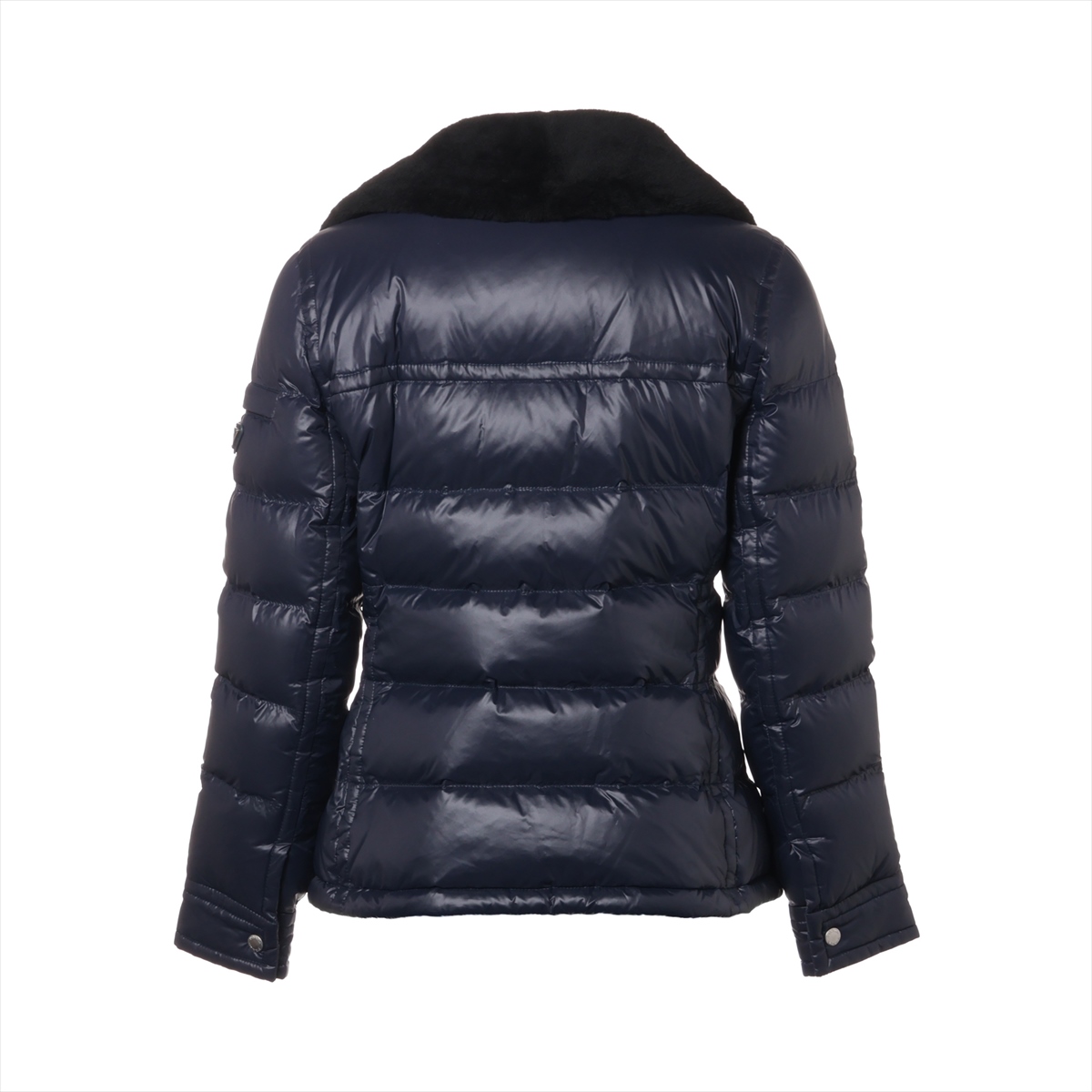 ジャケット・アウター prada triangle logo down vest navy PRADA Men Down Vest Blue Brown Leather Pads Triangle Logo