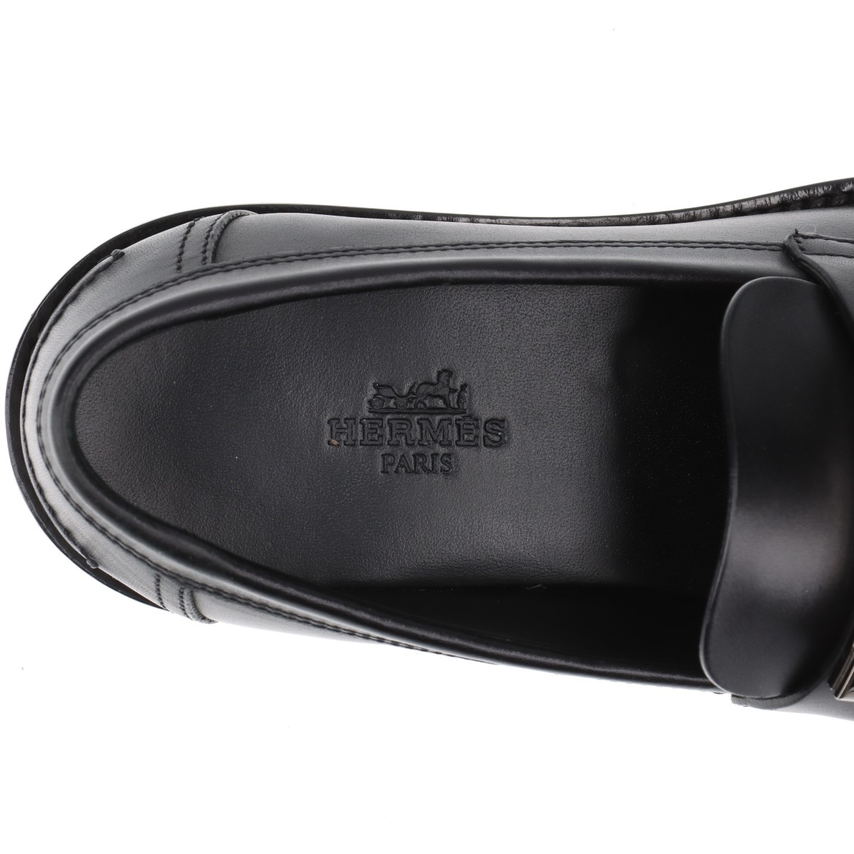 エルメス　ファー　 オラン　35.5 Hermes Loafers 35.5 Black Leather Slip-On Shoes Used