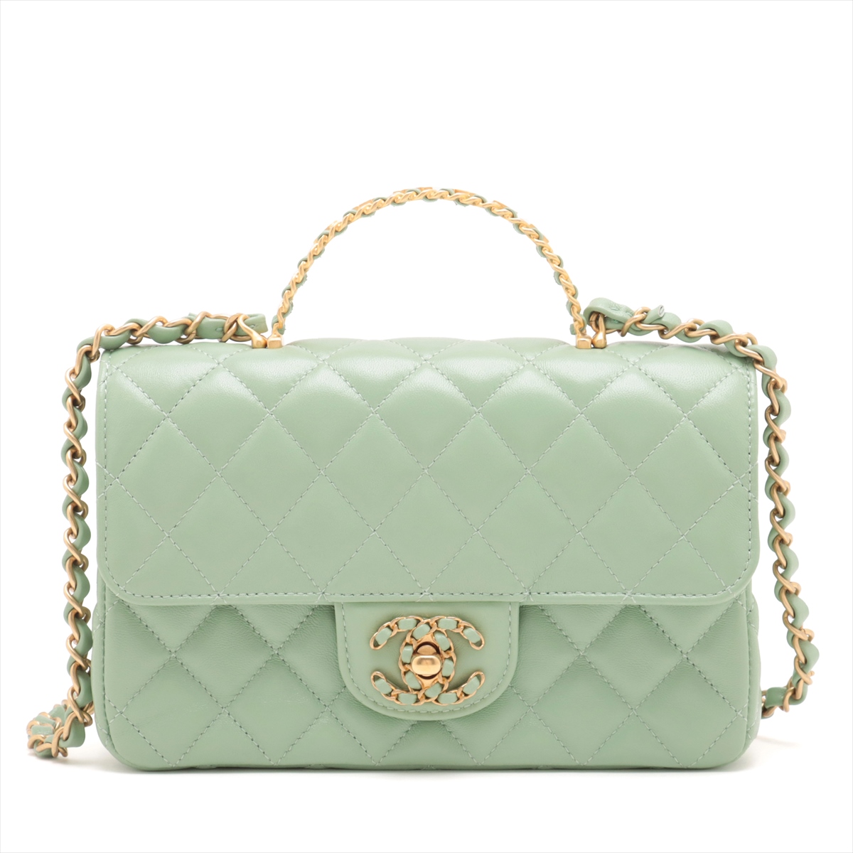 シャネル マトラッセ ラムスキン 2WAYハンドバッグ グリーン ゴールド  