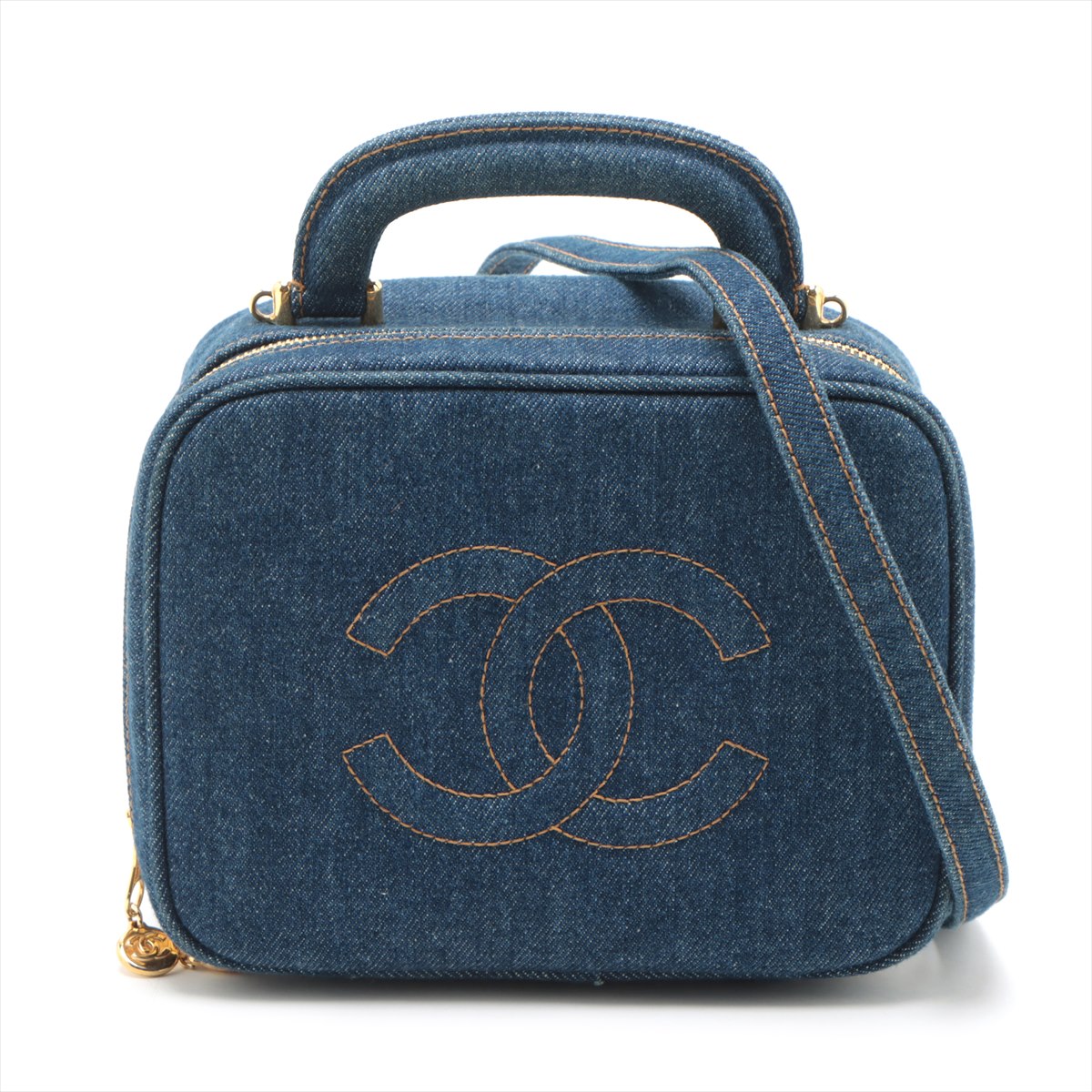 Chanel Coco Mark Denim 2 Way Handbag Blue Gold Metal