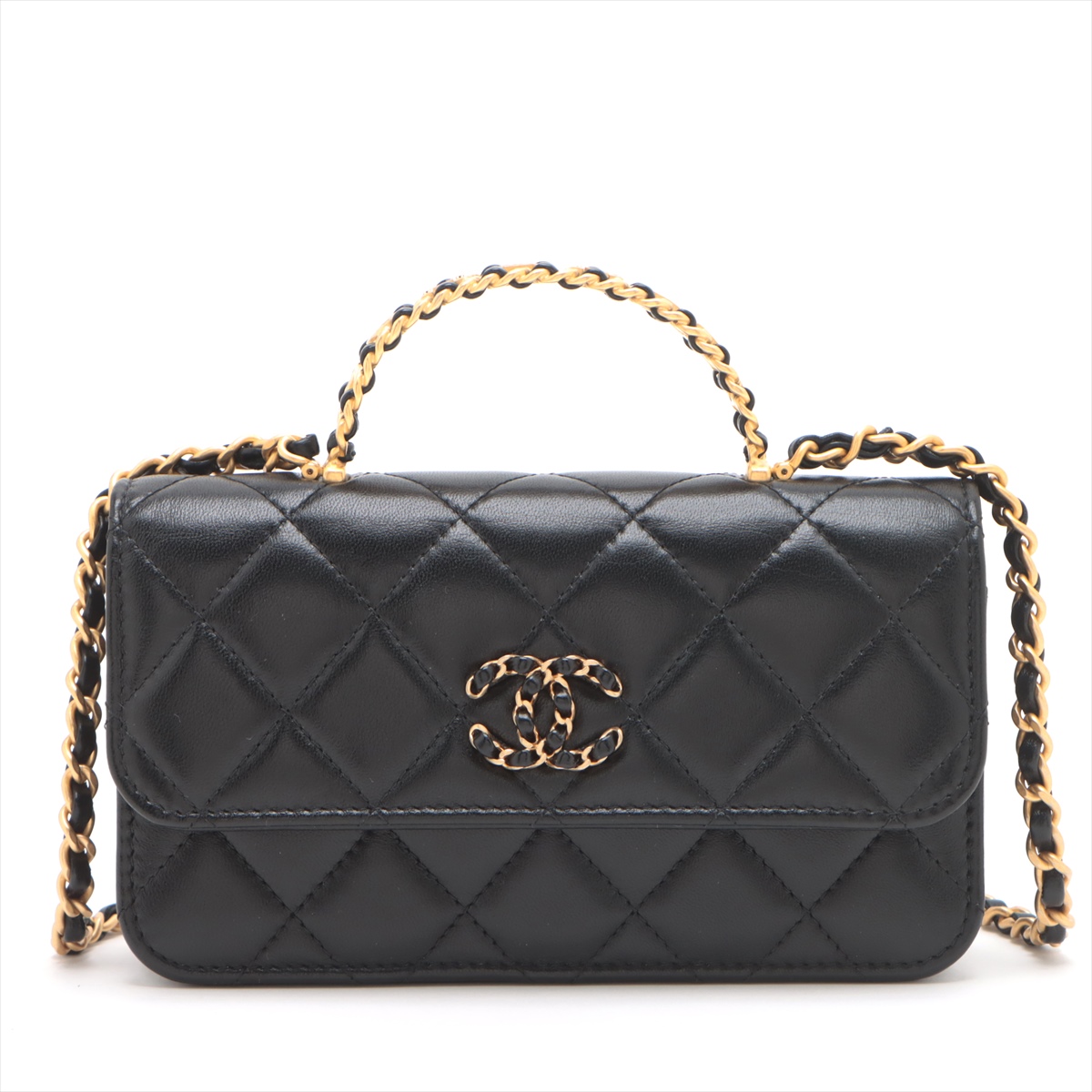 シャネル シャネル19 ラムスキン 2WAYハンドバッグ ブラック ゴールド  