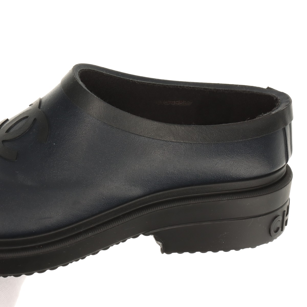 Chanel Coco Mark 24A Rubber Slip-on 36 Ladies' Black x Navy