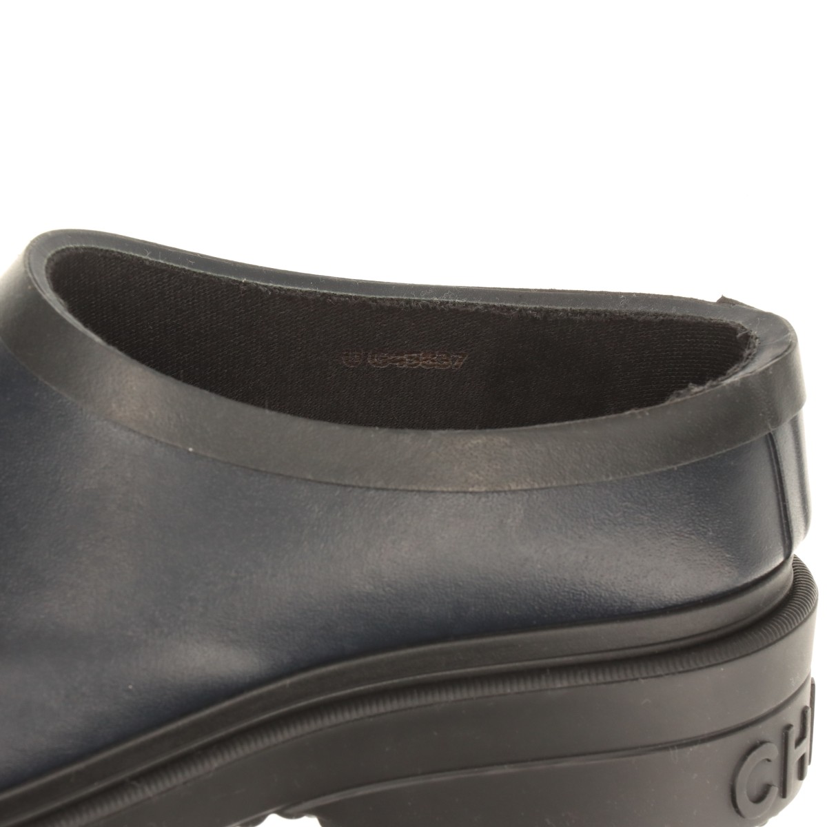 Chanel Coco Mark 24A Rubber Slip-on 36 Ladies' Black x Navy