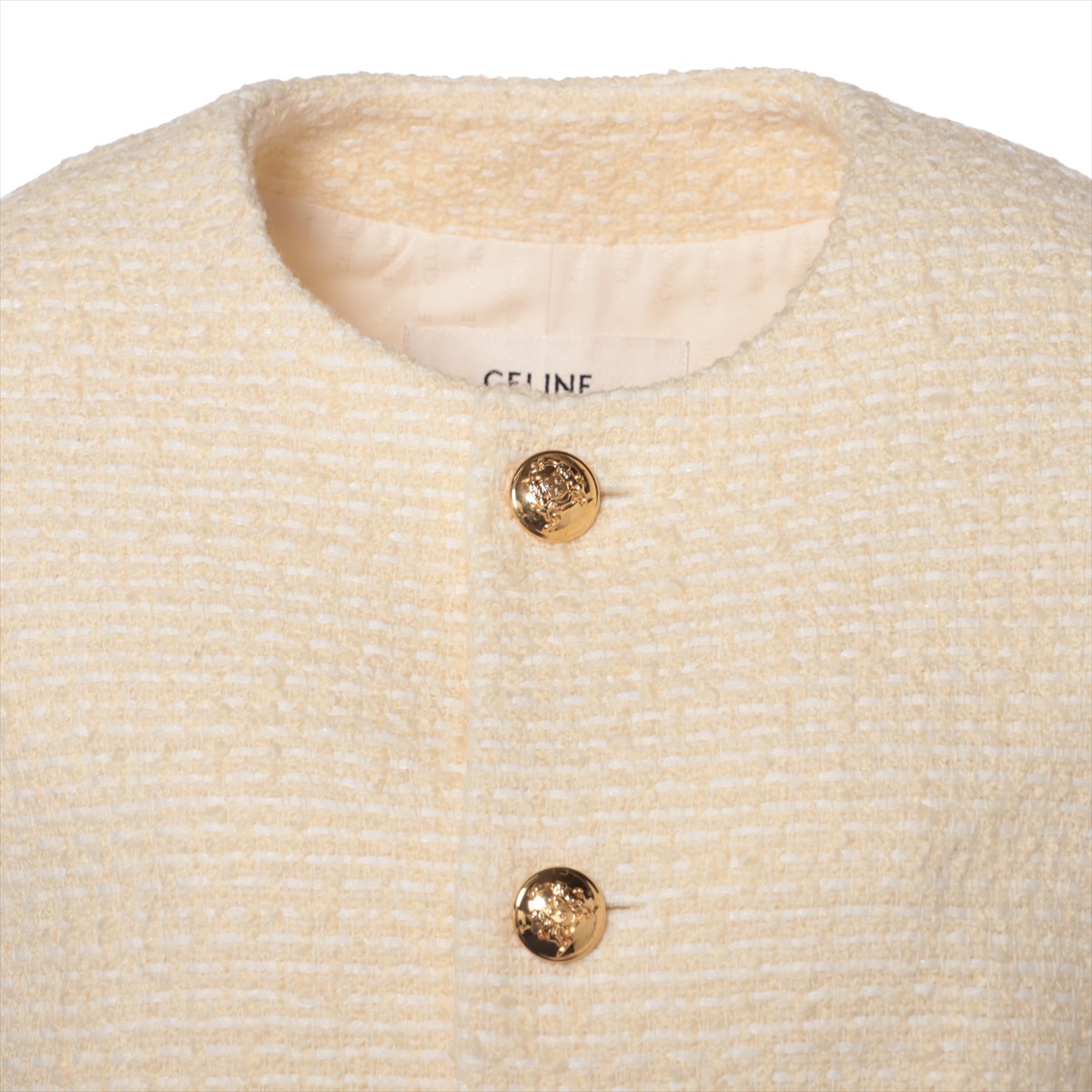 CELINE セリーヌ ジャケット クリーム セリーヌ コットン×ウール ノーカラージャケット 36 レディース
