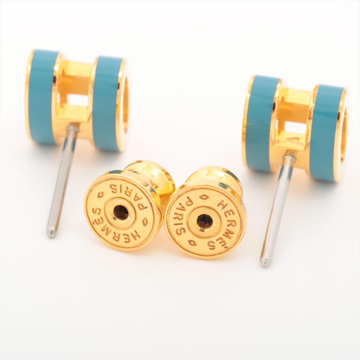 【極美品】エルメス ポップアッシュ H ピアス ブルー×ゴールド 両耳 エルメス ミニポップアッシュH ピアス(両耳用) GP ゴールド