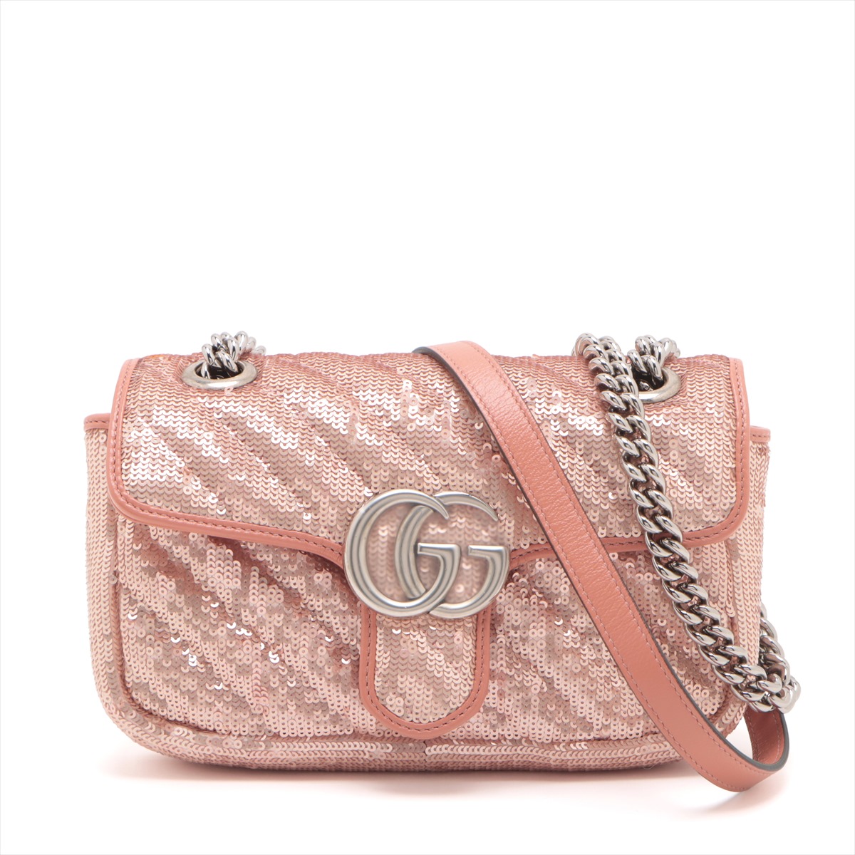 グッチ GGマーモント スパンコール×レザー チェーンショルダーバッグ  