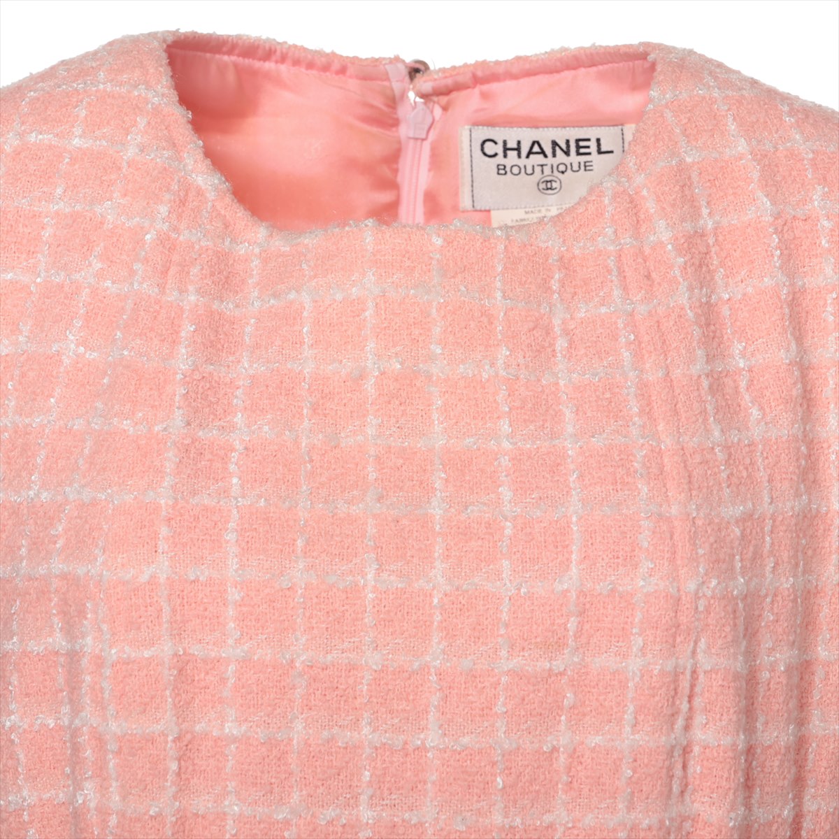 CHANEL メルトンウール スクエアココマークチャーム ノースリーブワンピース CHANEL メルトンウール スクエアココマークチャーム