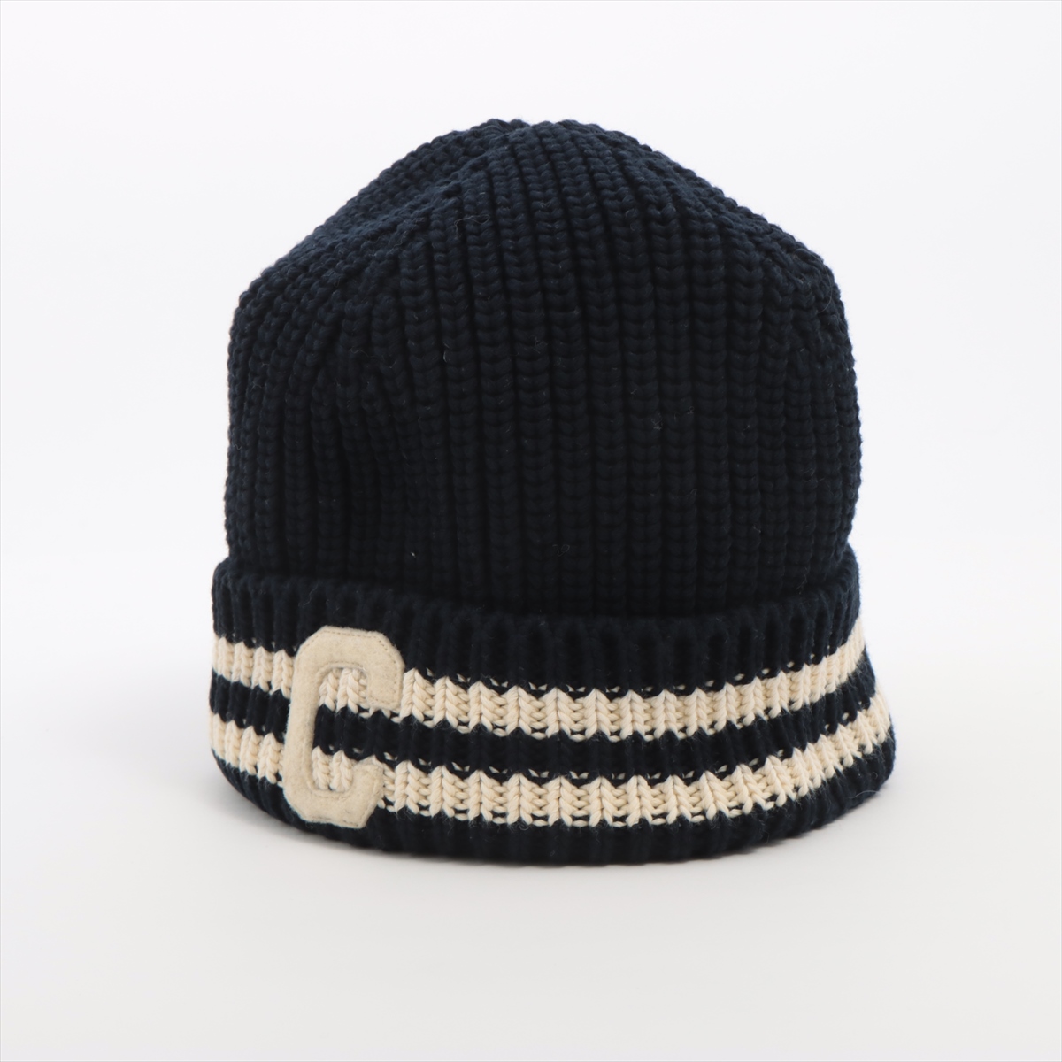 CELINE ネイビー ニット帽 ロゴ入り