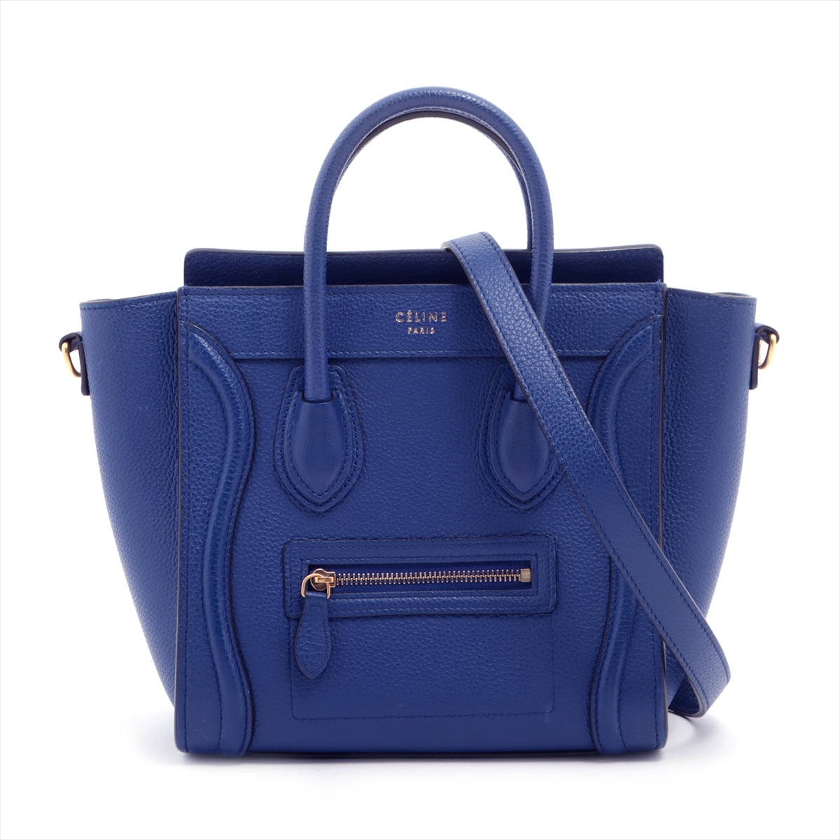 セリーヌ ラゲージ ナノショッパー レザー 2WAYハンドバッグ ブルー  