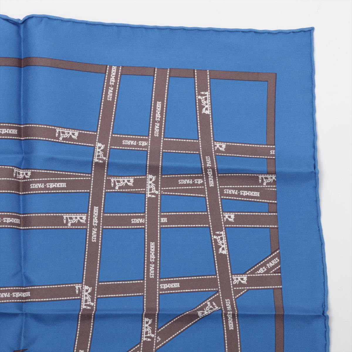 エルメス カレ45 ボルデュックリボン スカーフ シルク ブルー GZ032072  