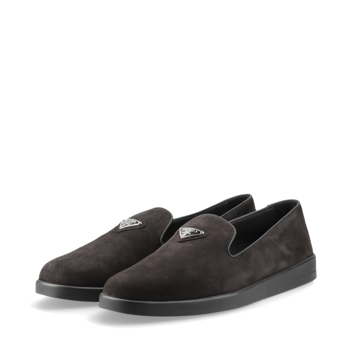 PRADA】ロゴ スエード レザー トライアングル ローファー