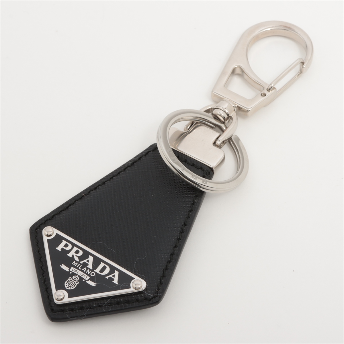 プラダ 2PP041 サフィアーノ キーリング メタル×レザー シルバー 