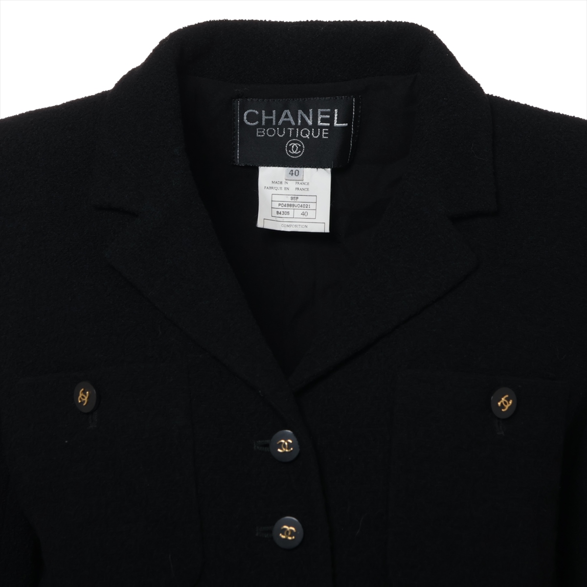 CHANEL 2007年製 バイカラーロゴボタンジャケット ブラック
