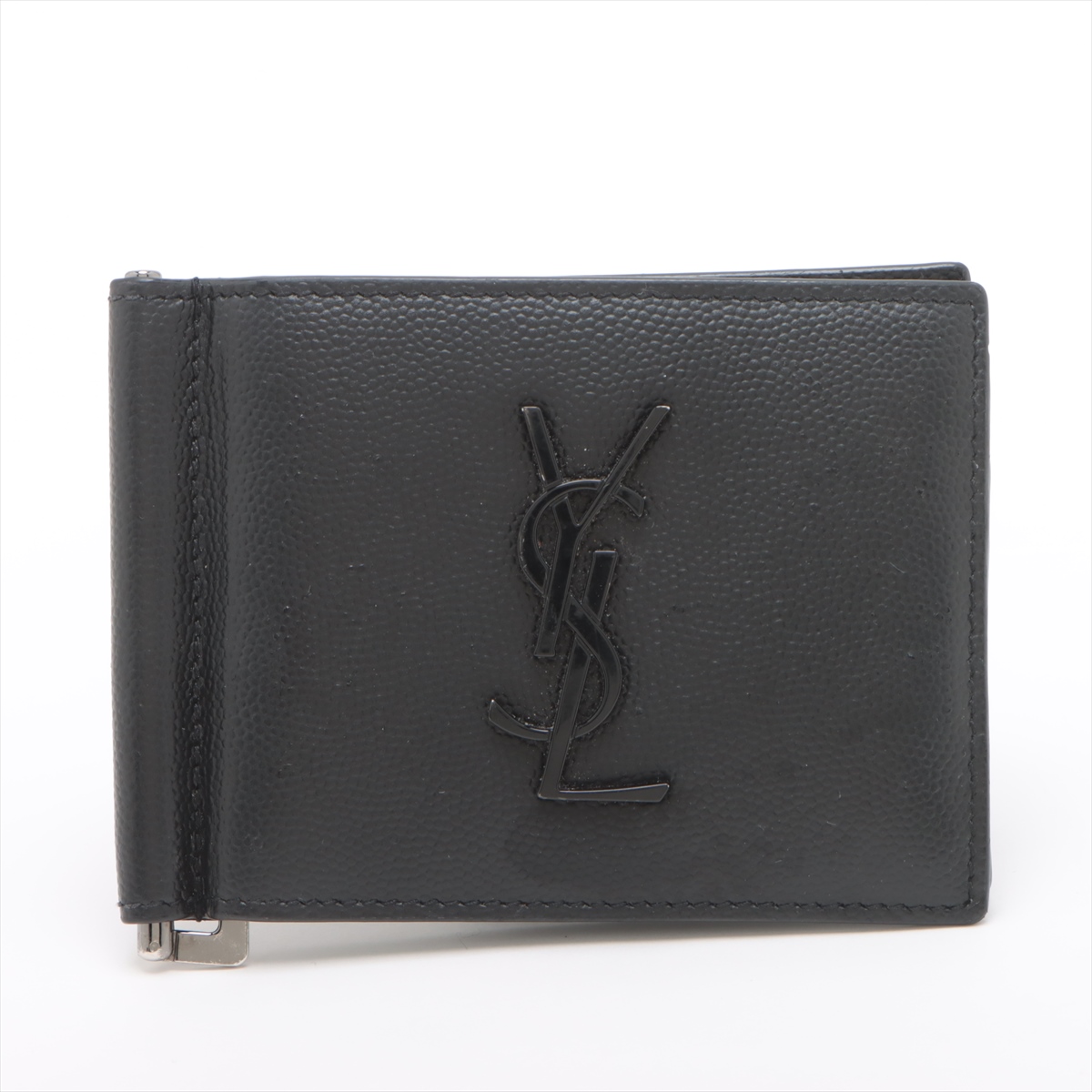 【未使用級】サンローラン マネークリップ YSL レザー ブラック コンパクト サンローラン SAINT LAURENT マネークリップ ブラック×SV金具