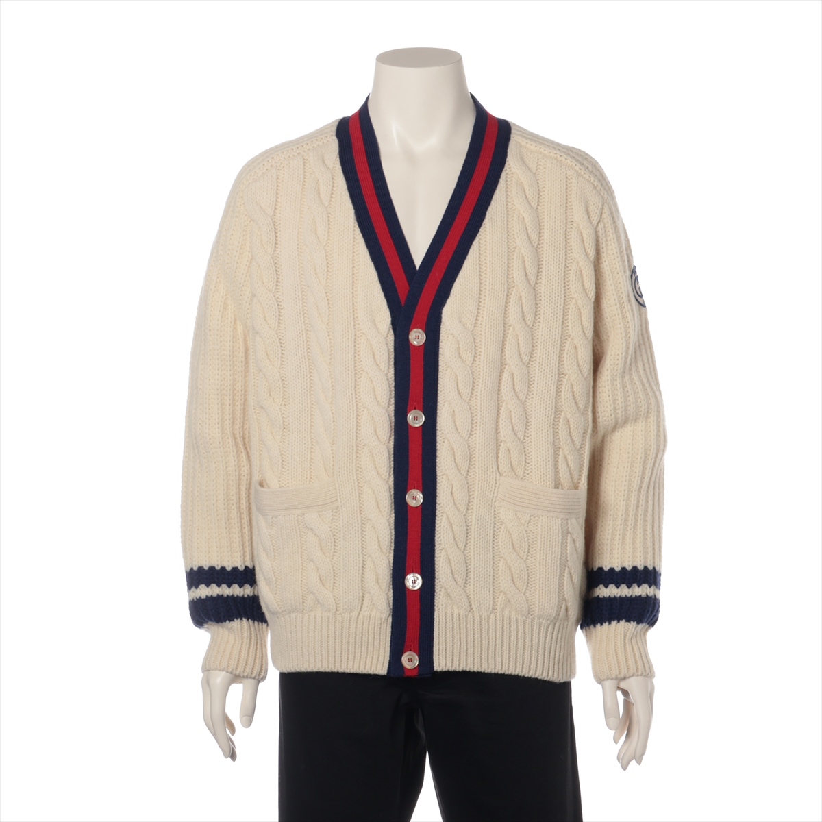 貴重ヴィンテージ】Gucci アイボリー レッド 男女兼用カーディガン シェリー 貴重ヴィンテージ】Gucci アイボリー レッド 男女兼用