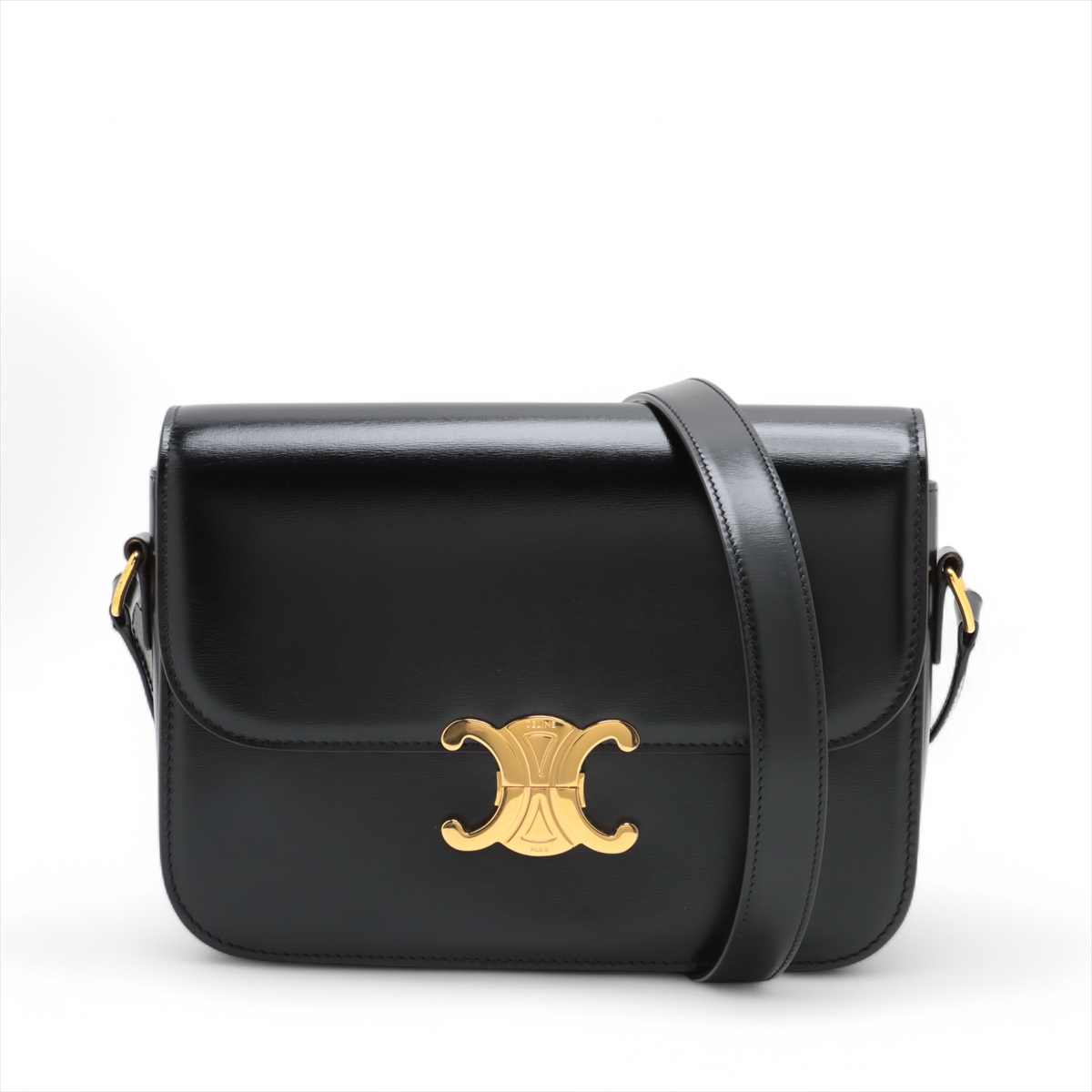 セリーヌ トリオンフ ミディアム レザー ショルダーバッグ ブラック  