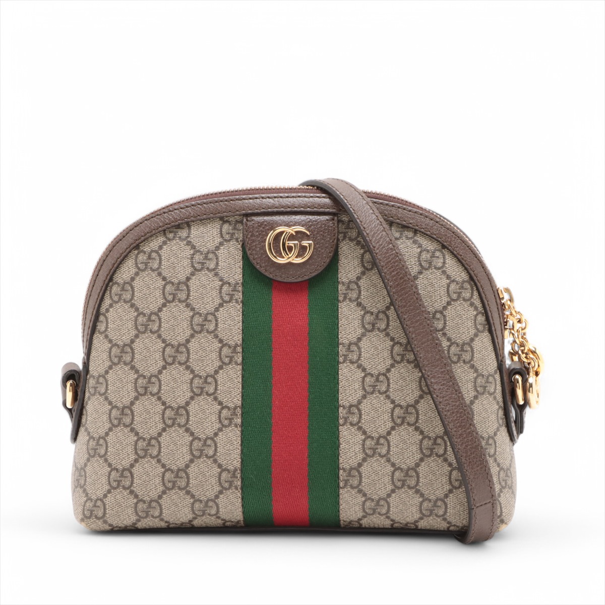 グッチ GGスプリーム PVC × レザー ショルダー バッグ ブラウン GG