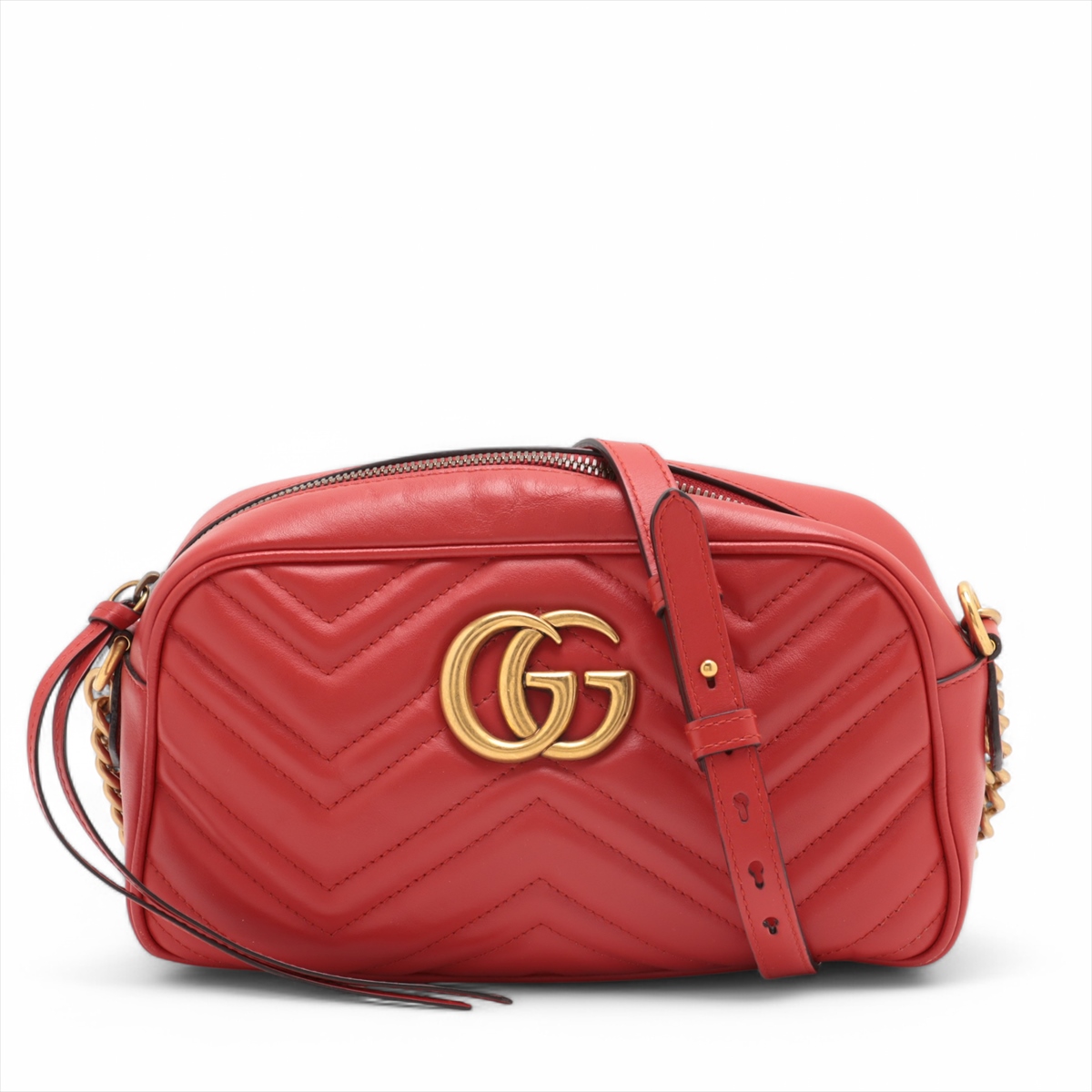 グッチ GGマーモント レザー チェーンショルダーバッグ レッド 447632  