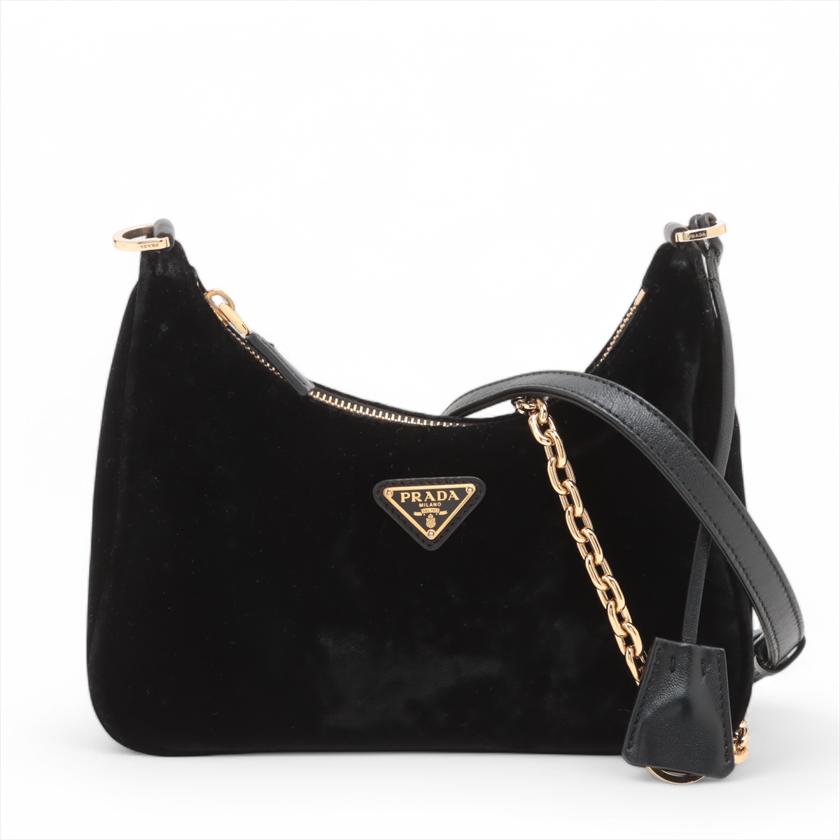 プラダ ベロア×レザー 2WAYショルダーバッグ ブラック A3550119｜中古  