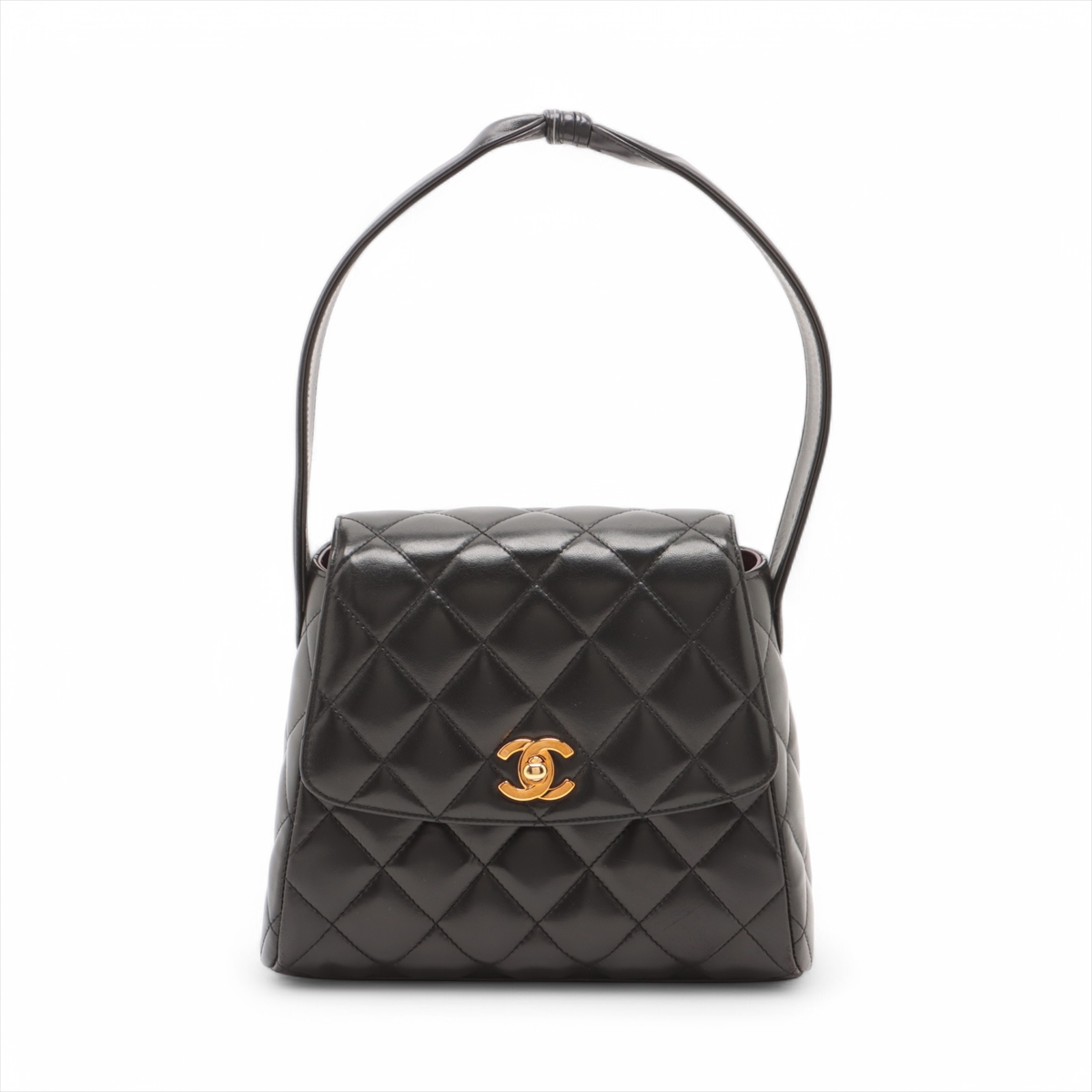 シャネル マトラッセ ラムスキン ハンドバッグ ブラック ゴールド金具  