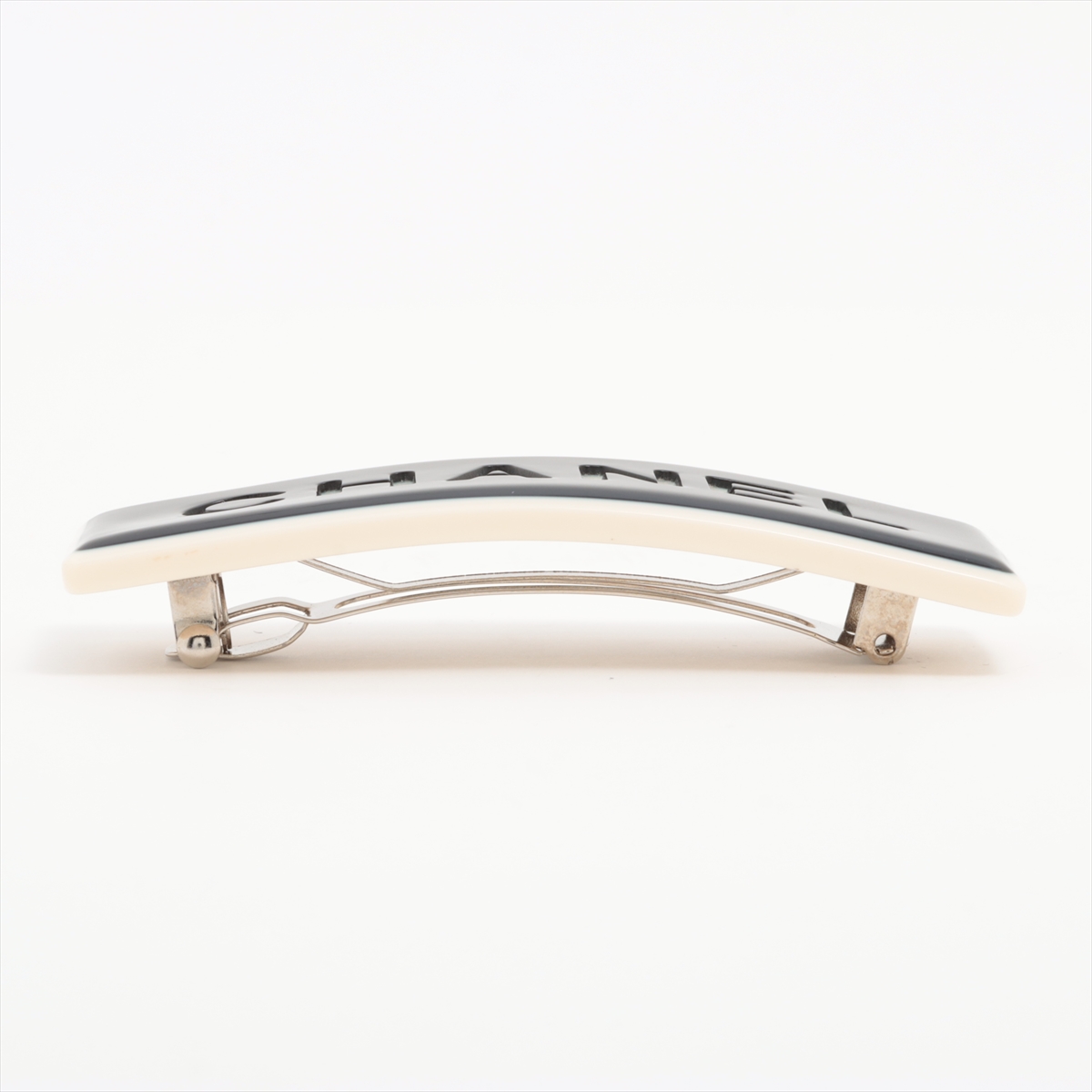 シャネル ロゴ 99P バレッタ プラスチック ブラック×アイボリー  