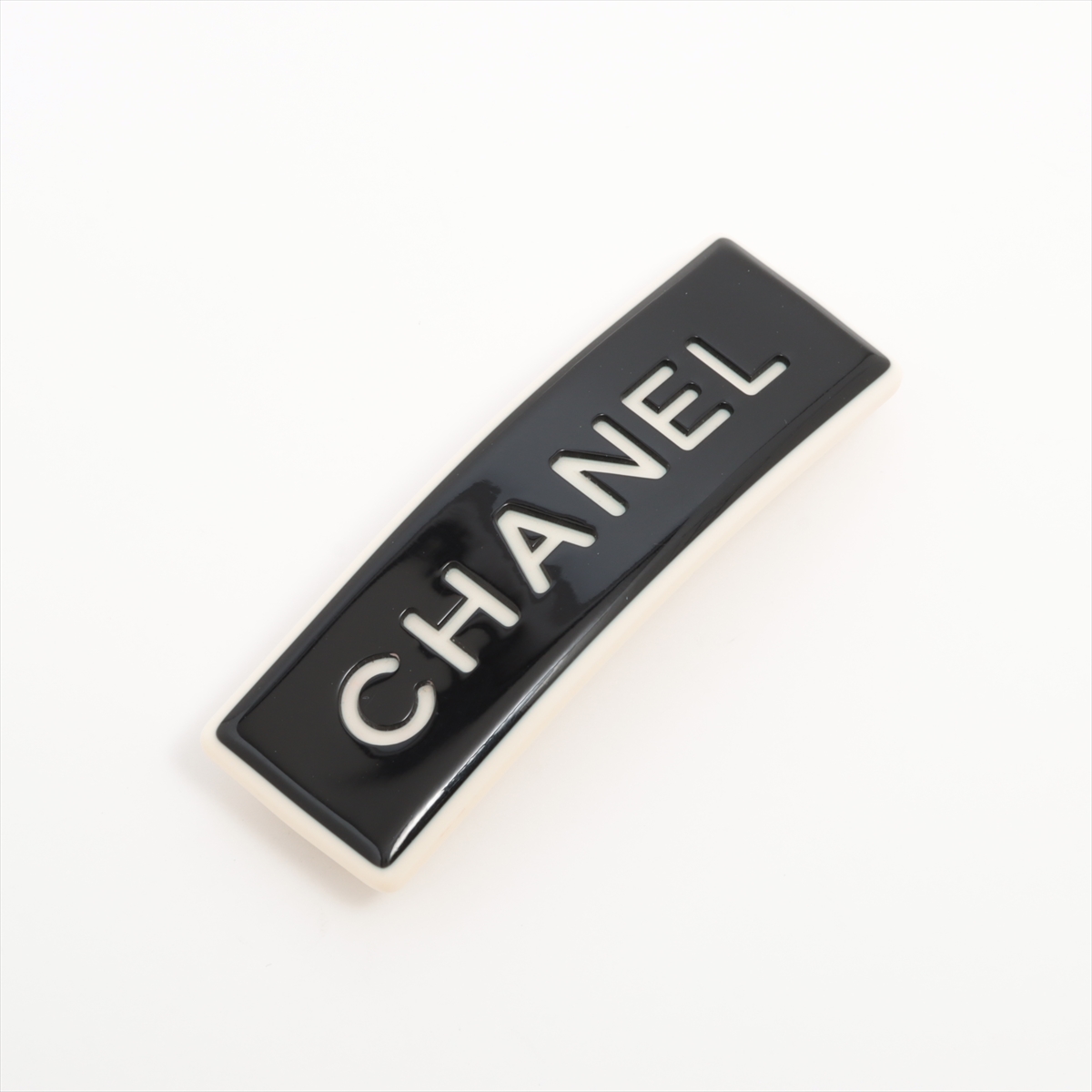 シャネル ロゴ 99P バレッタ プラスチック ブラック×アイボリー  