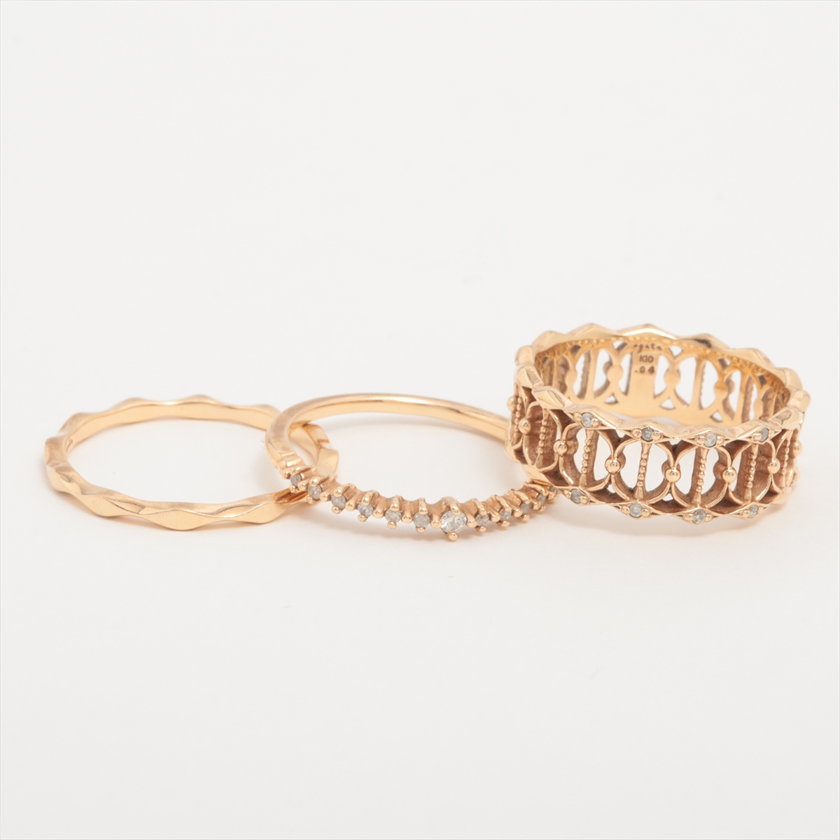 アガット ダイヤ リング 3点セット K10(PG) 総5.7g 0.04 0.06 0.02  