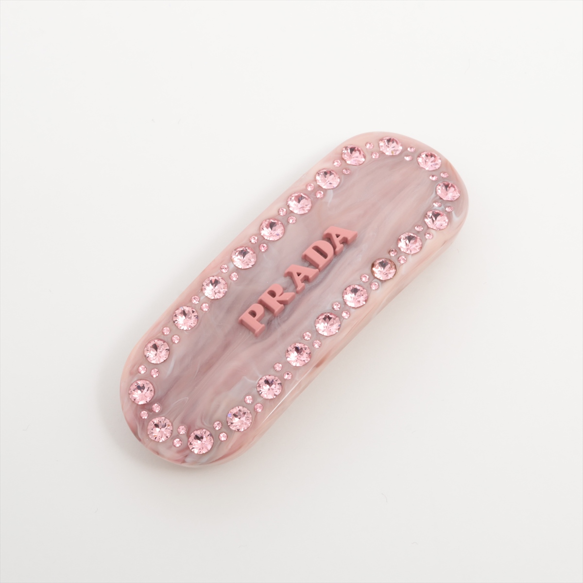 プラダ 1IF043 ロゴ バレッタ レジン×GP×ラインストーン ピンク  