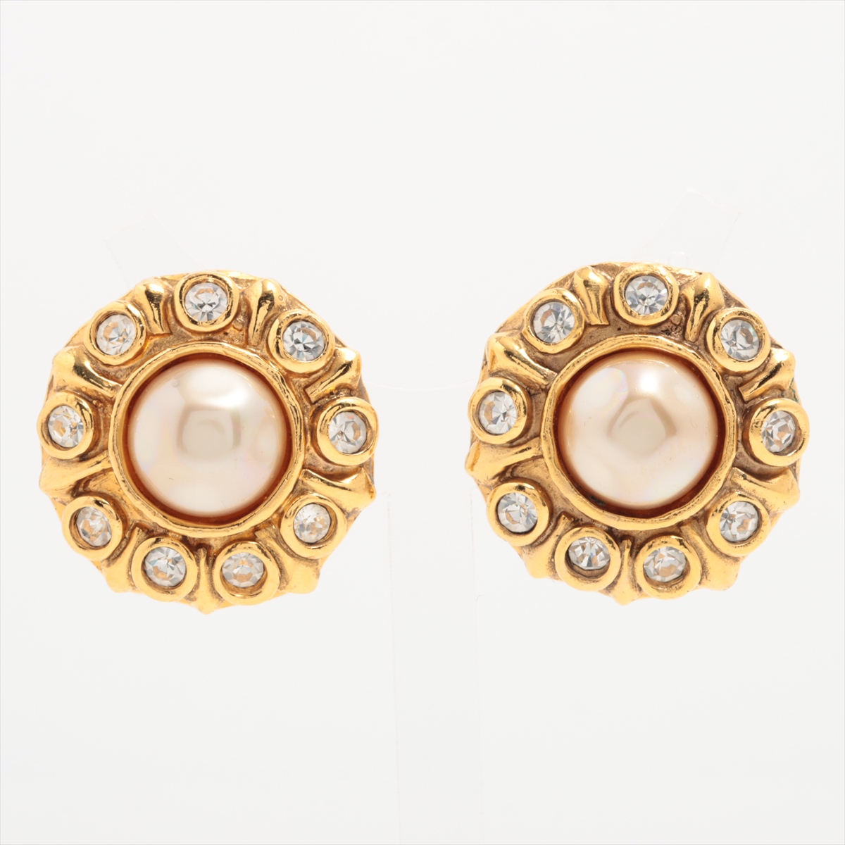 シャネル イヤリング(両耳用) GP×ラインストーン×フェイクパール  