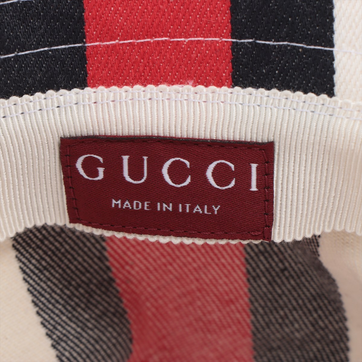 【GUCCI】ウェブストライプ バケット コットン ホワイト ネイビー レッド GUCCI】ウェブストライプ バケット コットン ホワイト ネイビー
