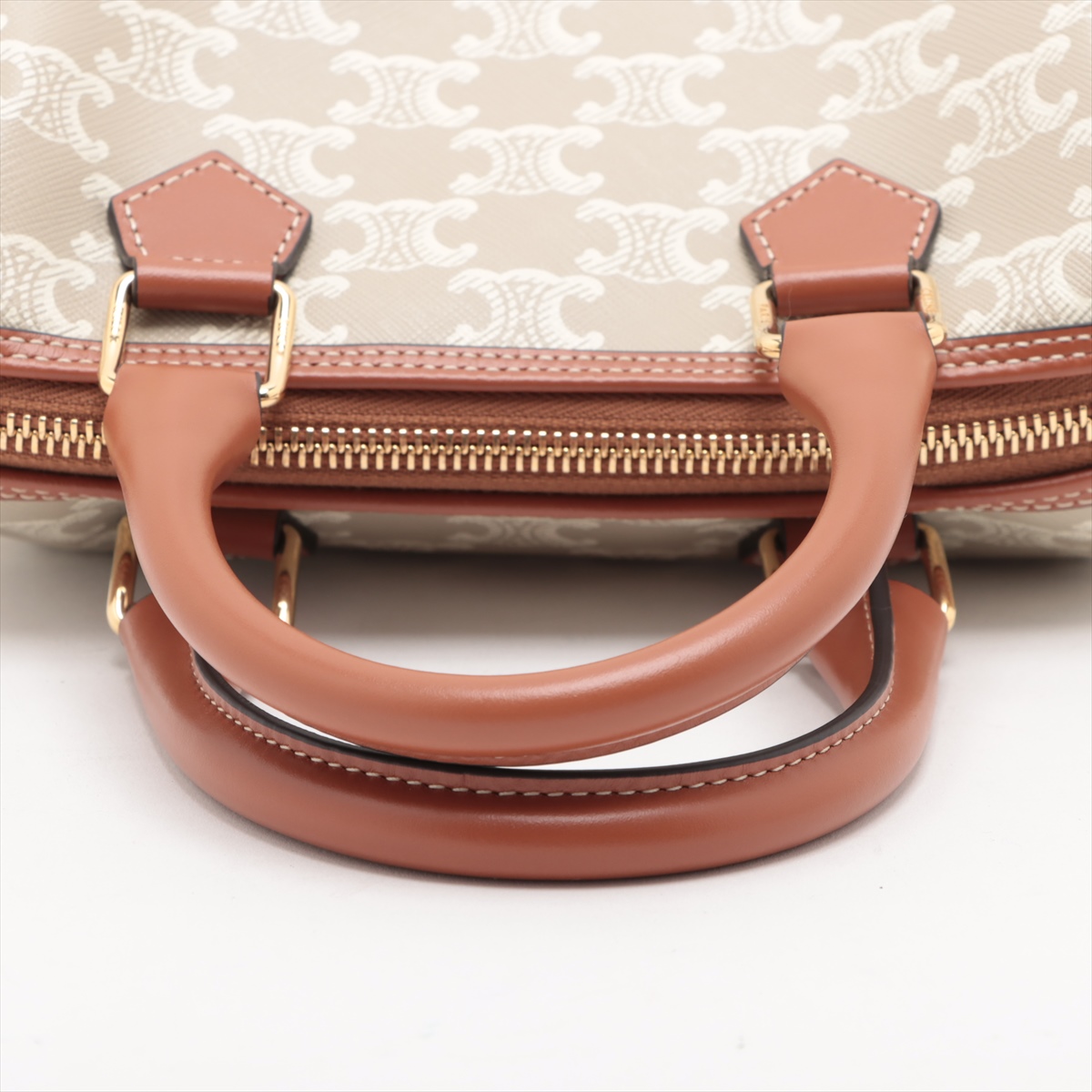 極美品 セリーヌ トリオンフ マイクロ ボストン PVC レザー ベージュ CELINE セリーヌ バッグ レディース キュイルトリオンフ