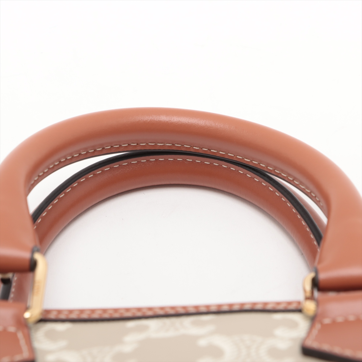 極美品 セリーヌ トリオンフ マイクロ ボストン PVC レザー ベージュ CELINE セリーヌ バッグ レディース キュイルトリオンフ