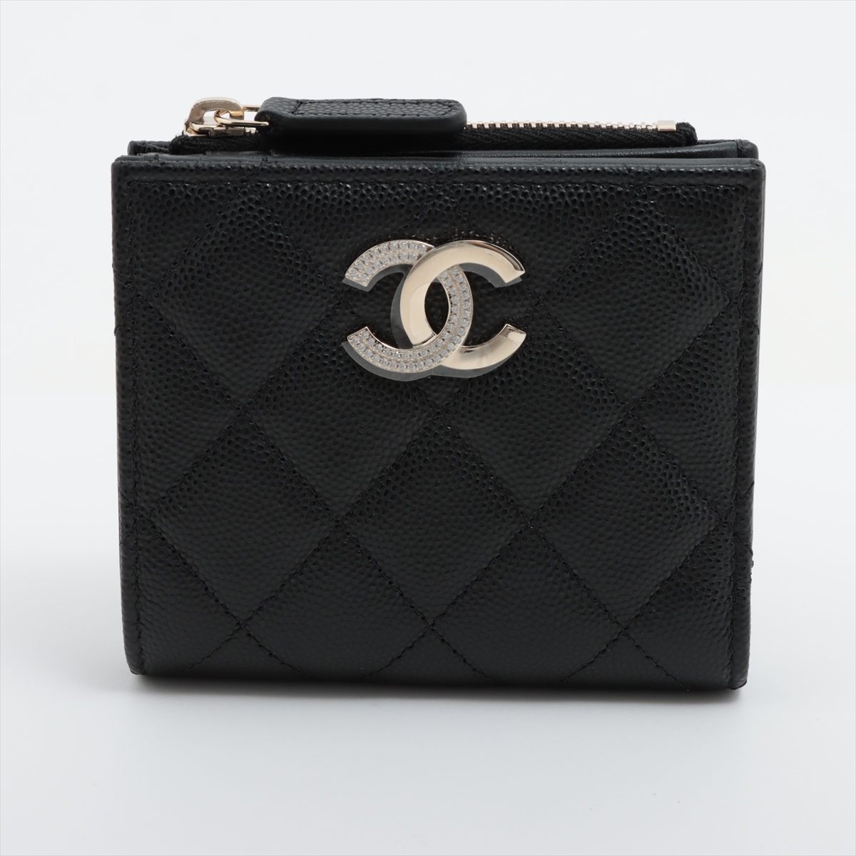 シャネル マトラッセ キャビアスキン コンパクトウォレット ブラック  