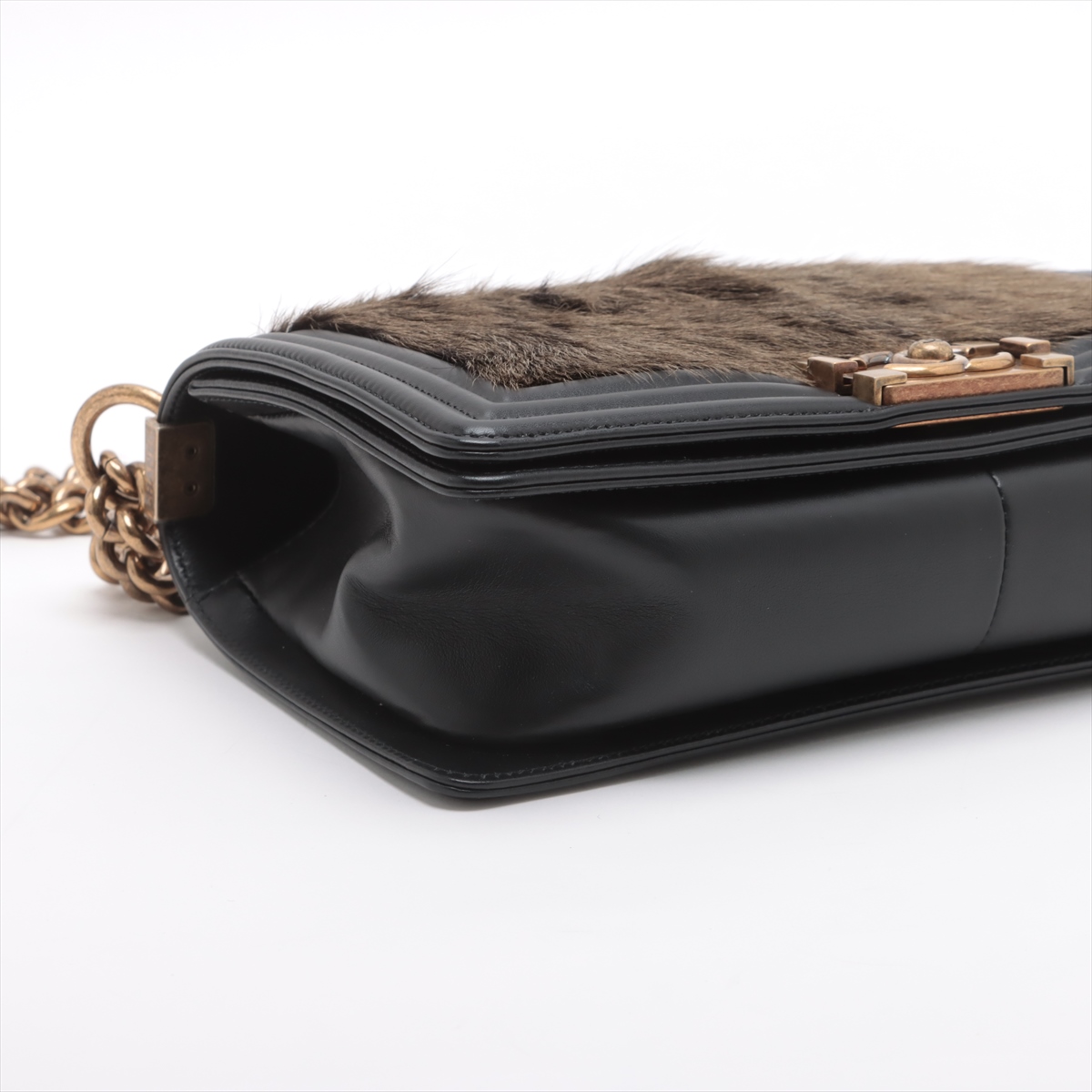 Chanel BOY CHANEL 25 Lambskin & fur Chain Shoulder Bag Black