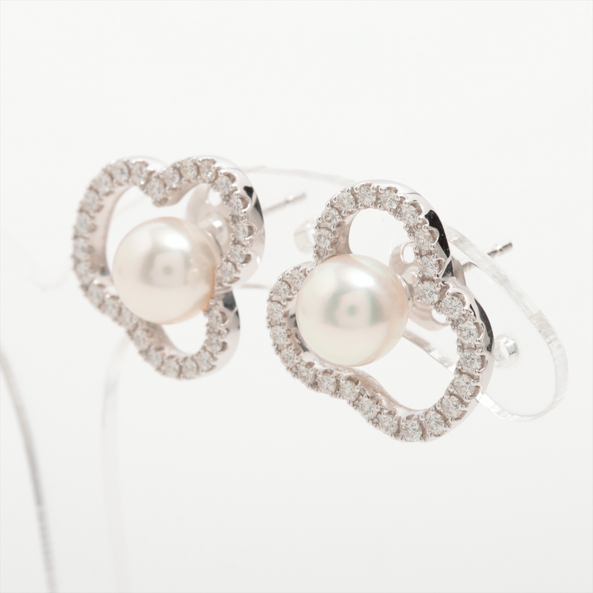 パールダイヤモンド K18ピアス(淡水真珠/8mm/ピンクパープル系/6