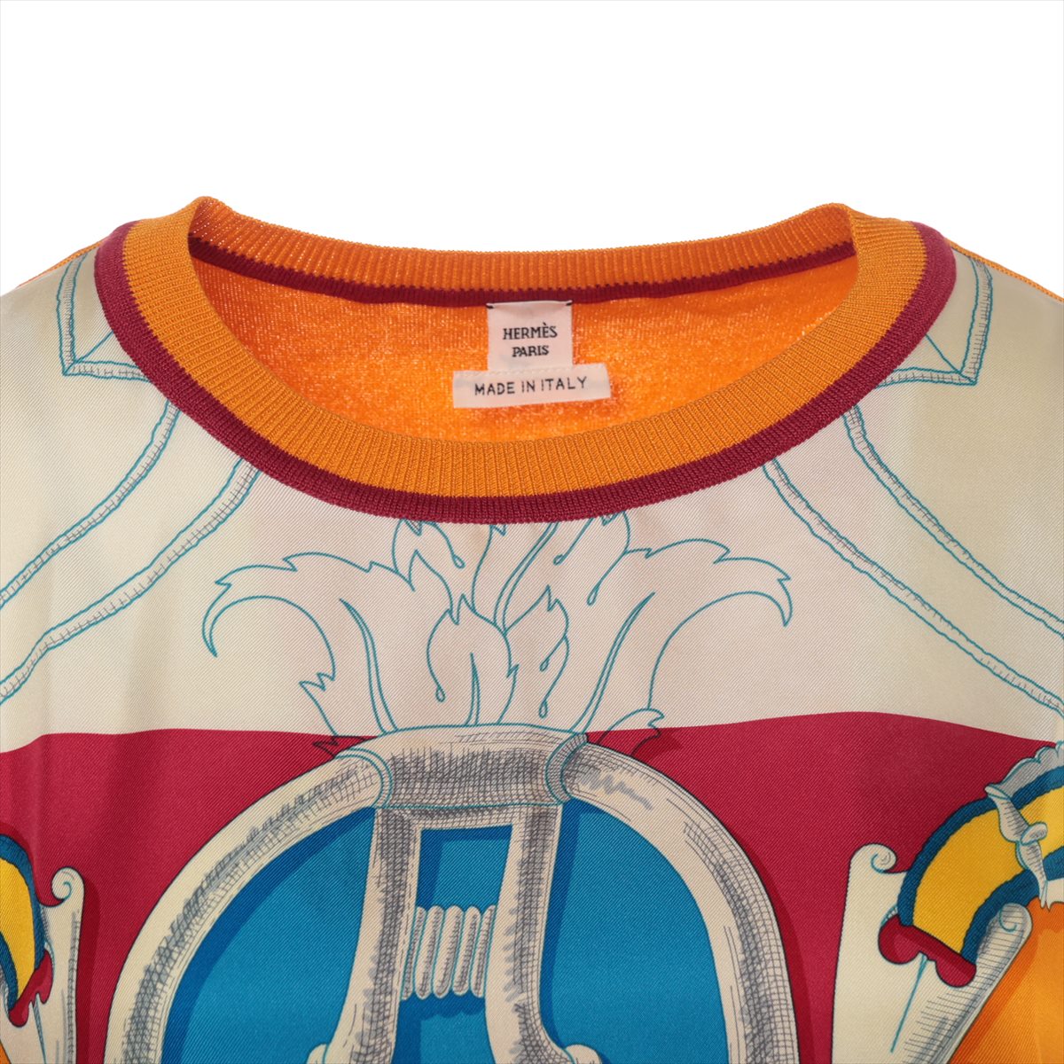 HERMÈS 半袖シルクトップス40 HERMES】エルメス『シルク切替 半袖ニット MUSEE 博物館 size40