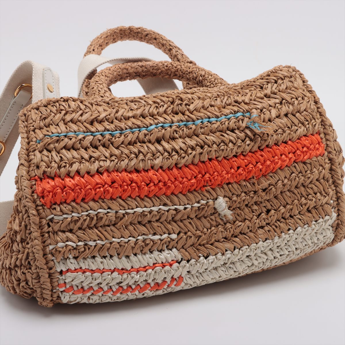 PRADA カナパ　ラフィア 2way 超美品・使用感少ない】PRADA プラダ ラフィア カナパ 2way カゴ