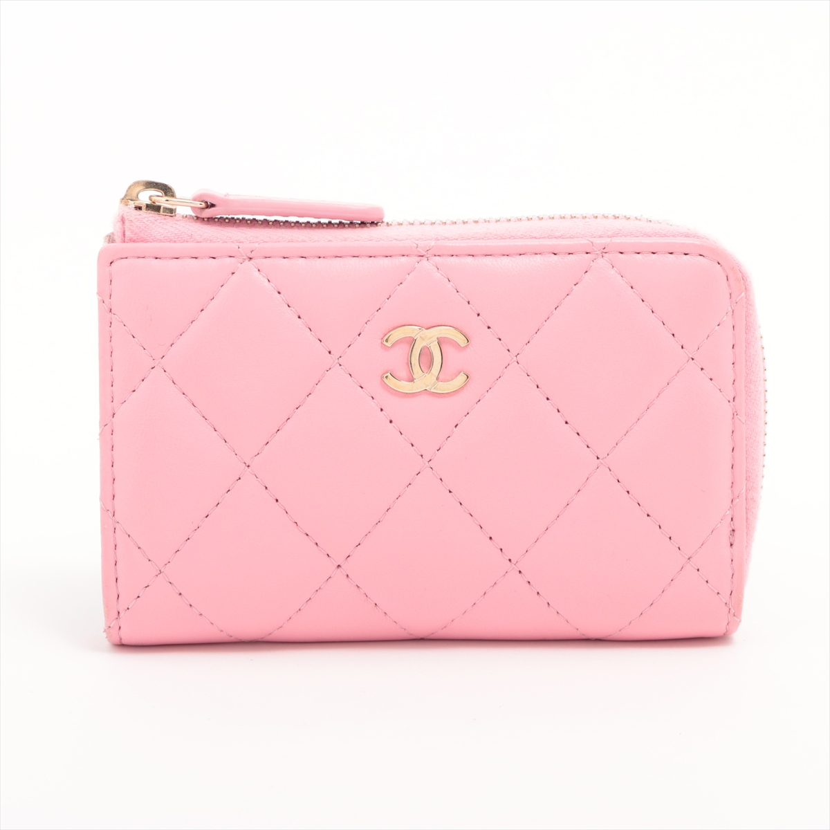 シャネル マトラッセ ラムスキン コインケース ピンク ゴールド金具  