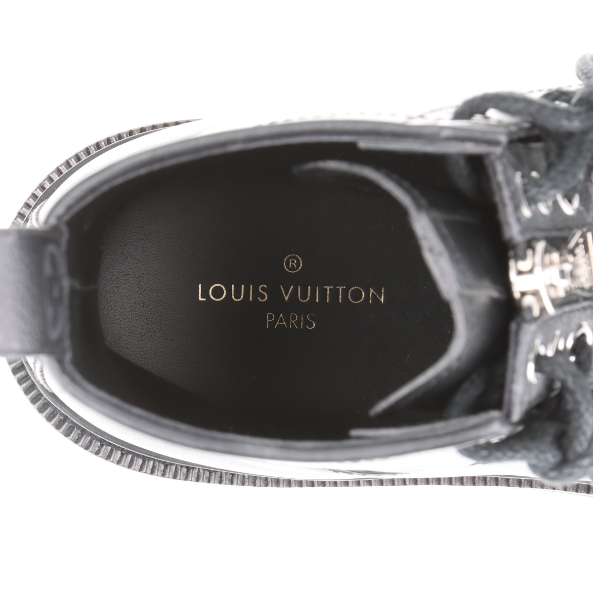 LOUIS VUITTON ブラックレザー ブーティ ヴィトン×フラグメントデザイン カンベッタライン 17年 レザー