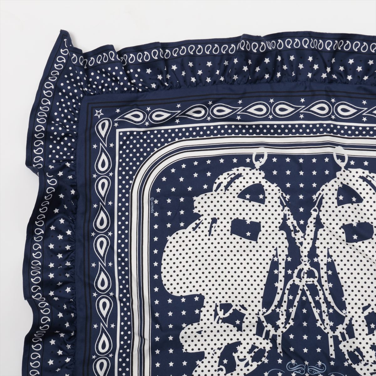 エルメス カレ70 BRIDES de GALA 式典用馬勒 スカーフ シルク ネイビー  