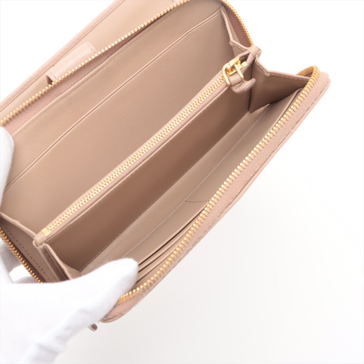 プラダ ヴィッテロムーブ 1ML348 レザー 財布 ベージュ 接着剤