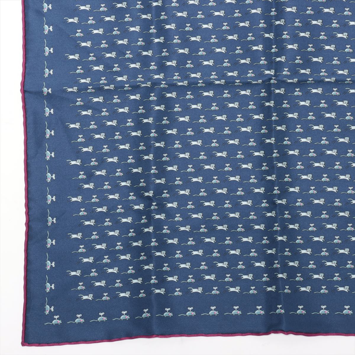HERMES エルメス ハンカチ ネイビー系 コットン 中古 メンズ