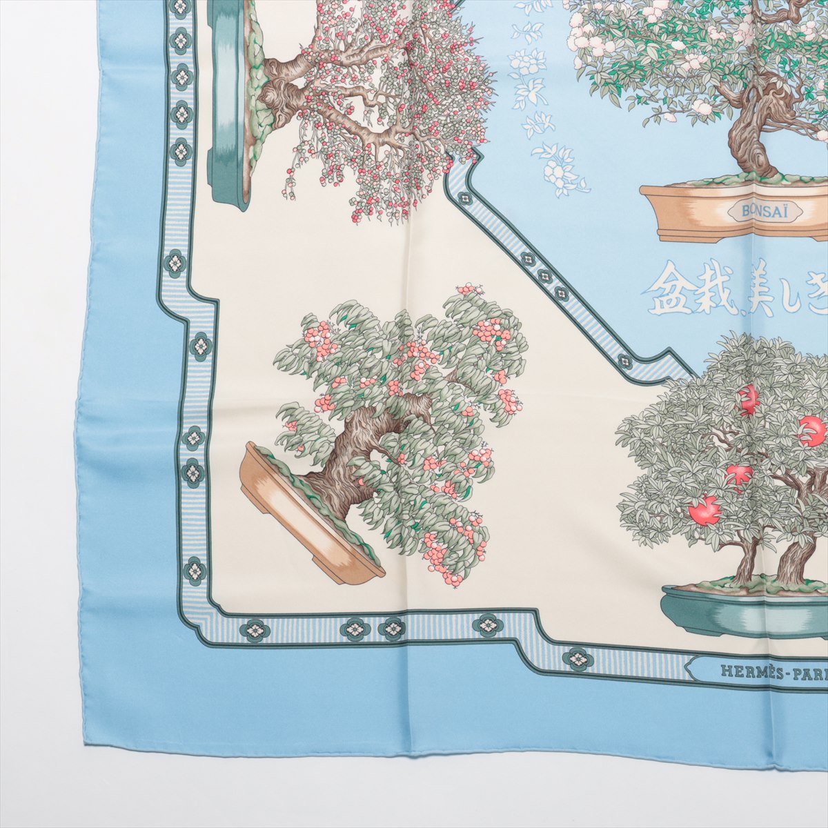 エルメス カレ90 BONSAI 盆栽美しき時 スカーフ シルク グリーン